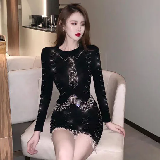 2022 модная зимняя женская одежда блестящие сексуальные топы и юбка со стразами