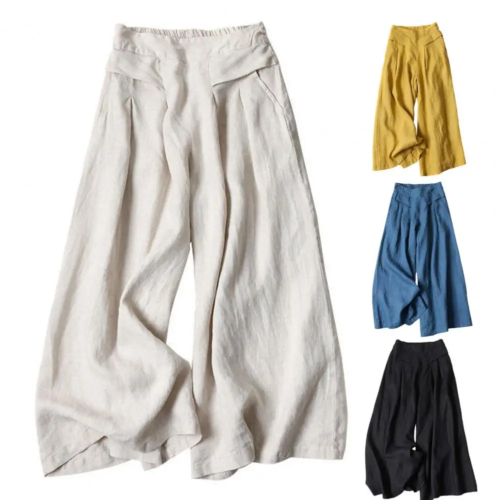 

Women Summer Pants Elastic Waist Lady Trousers Solid Color Wide Leg Deep Crotch Loose Pants Oversized High Waist Female Trousers