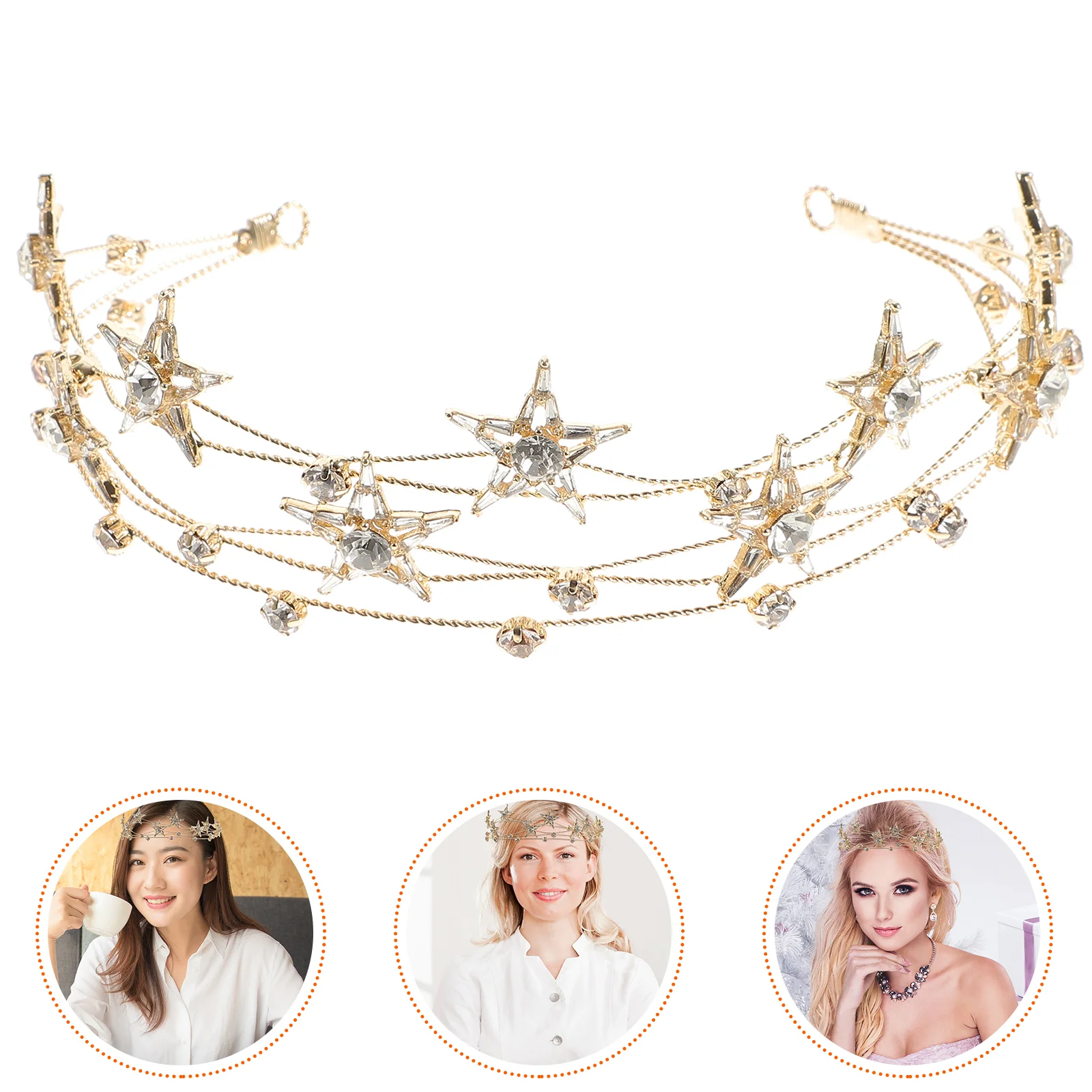 

Bachelorette Tiara Pentagram Headband Bride Headpieces Wedding Crystal Hair Hoop