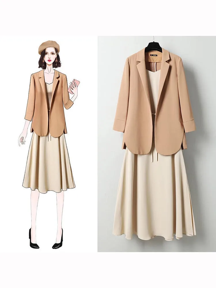 

Long Blazer Dress Women's Suit Suspender Skirt Two-piece Set Female Suspender Dress Suit Women's 2022 New Elegant Casual Suits
