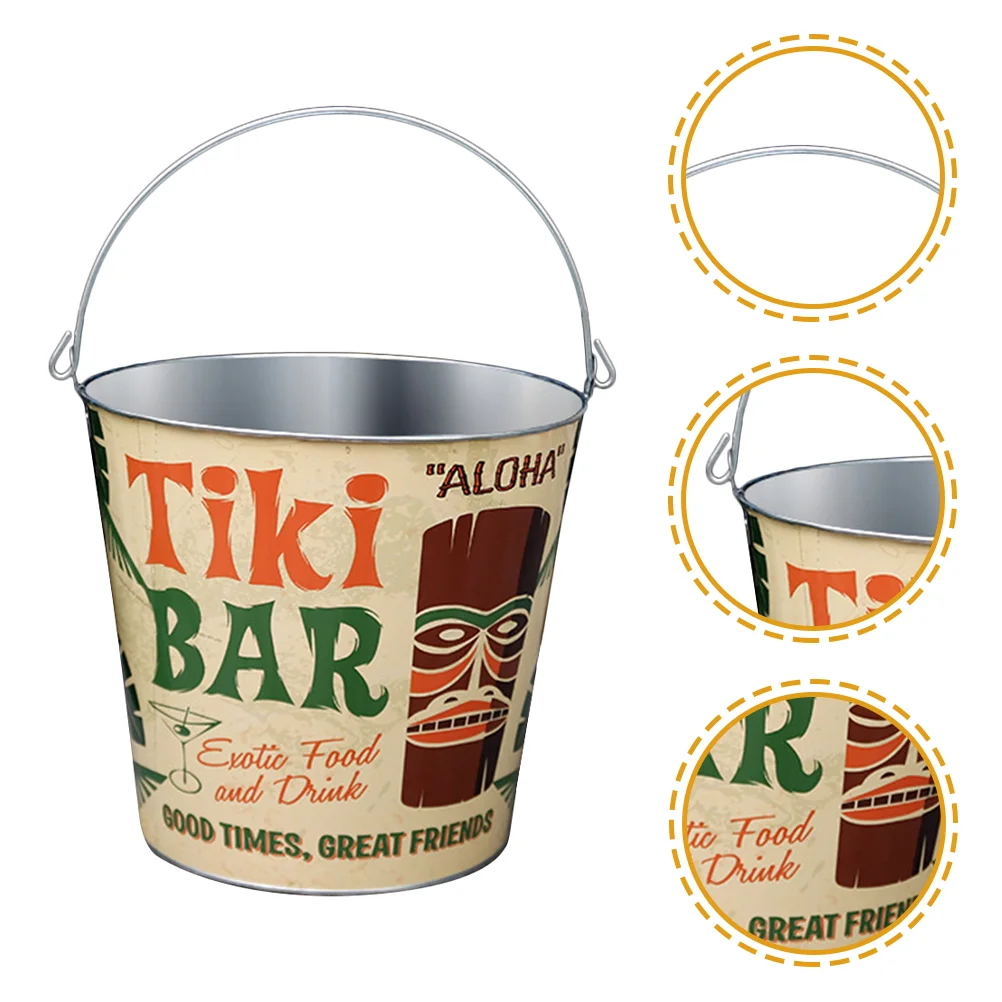 

Metal Bucket, Hawaiian Style Decorative Tub Beer Chiller Party Beverage Tub Storage Bucket for Soda, Beer, Drinks, Holder, and