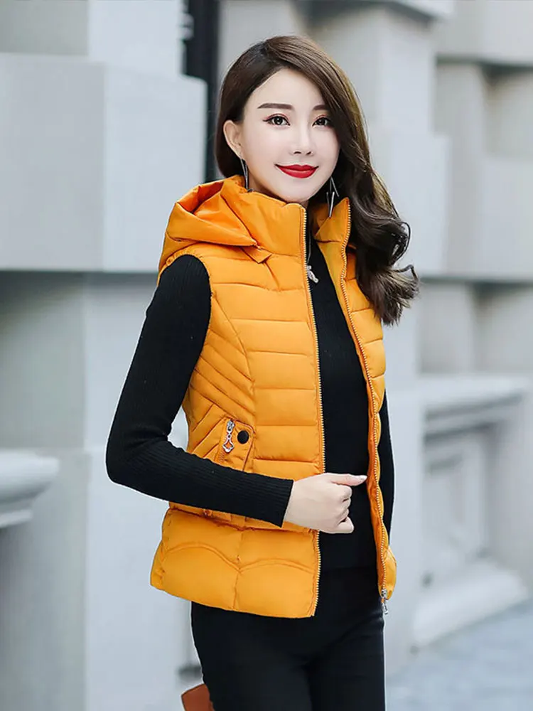 2022 Женская облегающая верхняя одежда жилет с хлопковой подкладкой и капюшоном