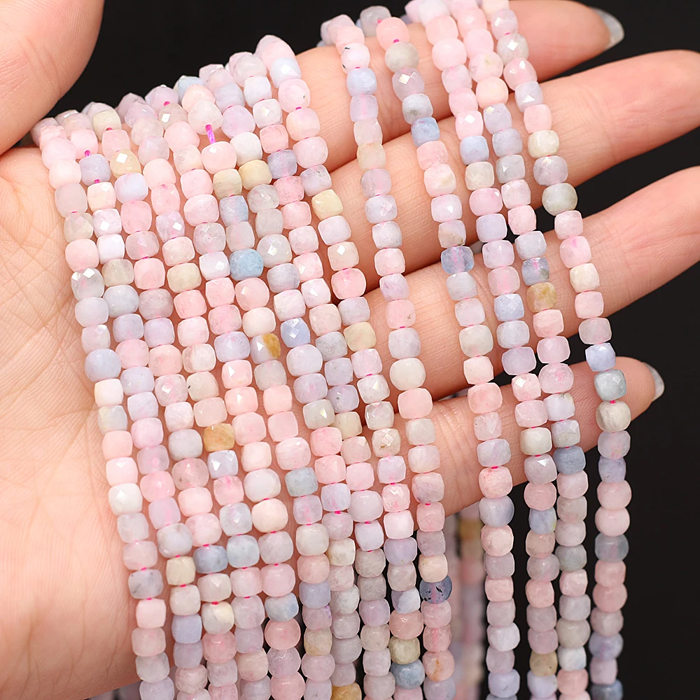 

Бусины квадратные граненые из натурального камня, морганит из розового кварца, незакрепленные бусины-разделители для изготовления ювелирн...