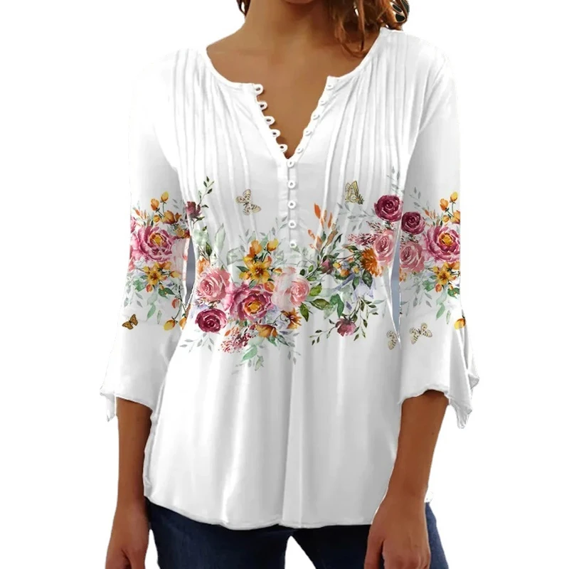 Женская плиссированная блузка с рукавом до локтя V-образным вырезом | Блузки