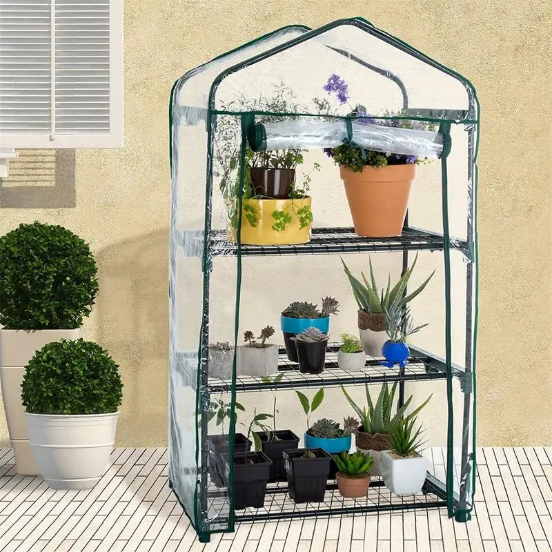 Greenhouse Growbag PVC Waterproof Cover Garden Green House Multi Tiers Folded Green Household Plant Flower Greenhouse Shed images - 6