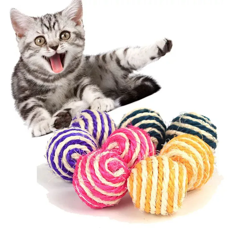 

1pcs 2pcs 4pcs Colorful Sisal Interactive Ball Cat Toy Pet Supplies Cat Training Catcher Cat Accessories Random Color Yarn Ball