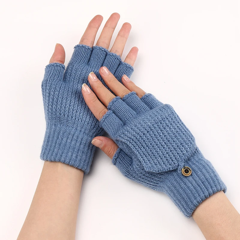 

New Winter Warm Thickening Wool Gloves Knitted Flip Fingerless Exposed Finger Thick Gloves Without Fingers Mittens Glove Women