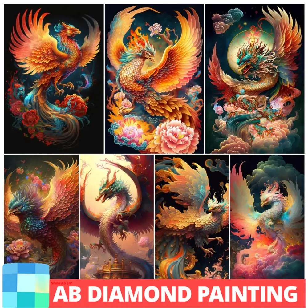 

5D AB Diamond Painting New 2023 DIY Diamond Mosaic Divine Bird Phoenix Stones Photos Full Square Round Drill Cross Stitch