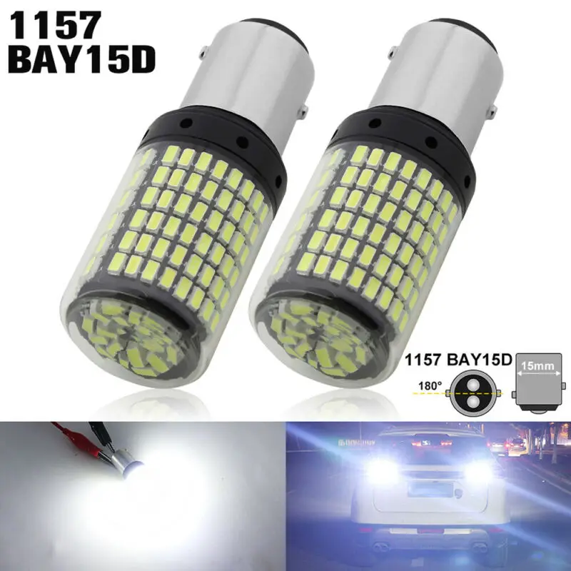 

2*White 1157 BAY15D LED Canbus 144SMD 20W Car Brake Reverse Lamp Tail Light LED Replacement Bulb Daytime Running Signal Light