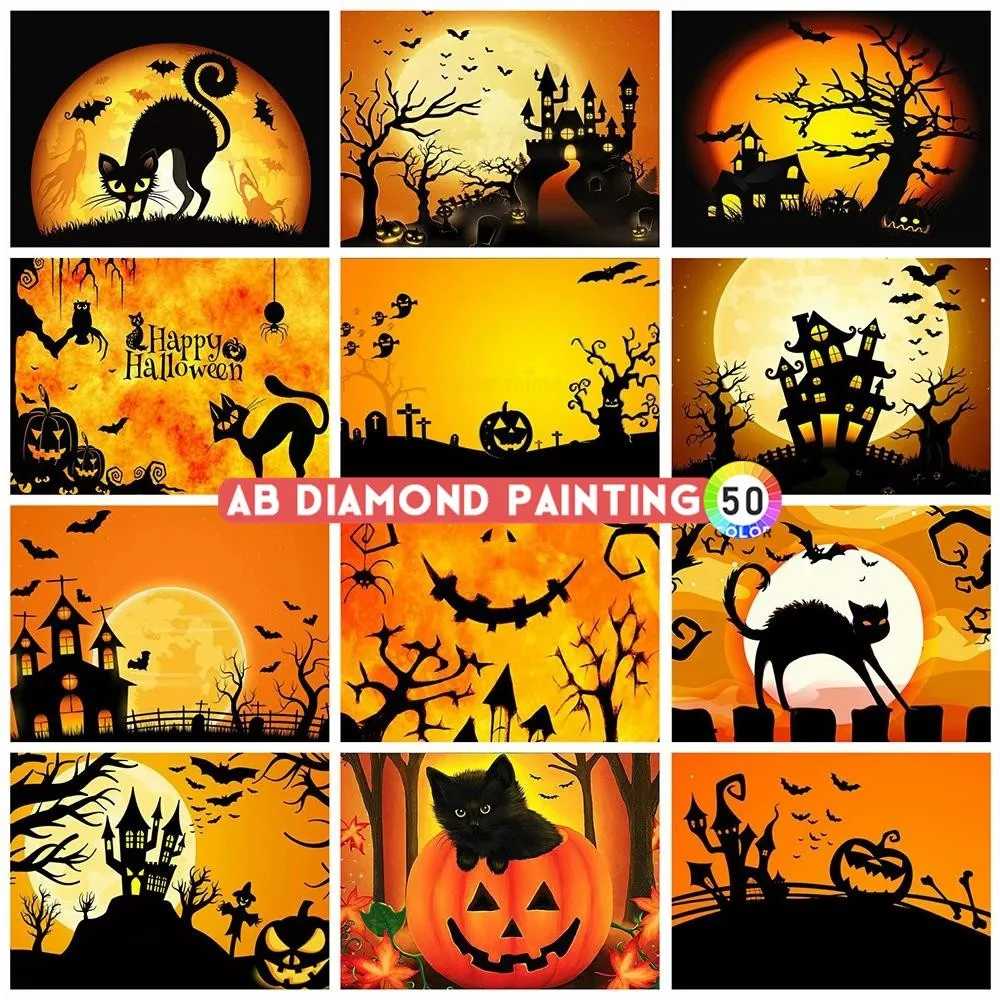 

AB Diamond Painting 5D Pumpkin Halloween DIY Embroidery Cat Handicraft Full Square Round Drill Wall Stickers Home Decor