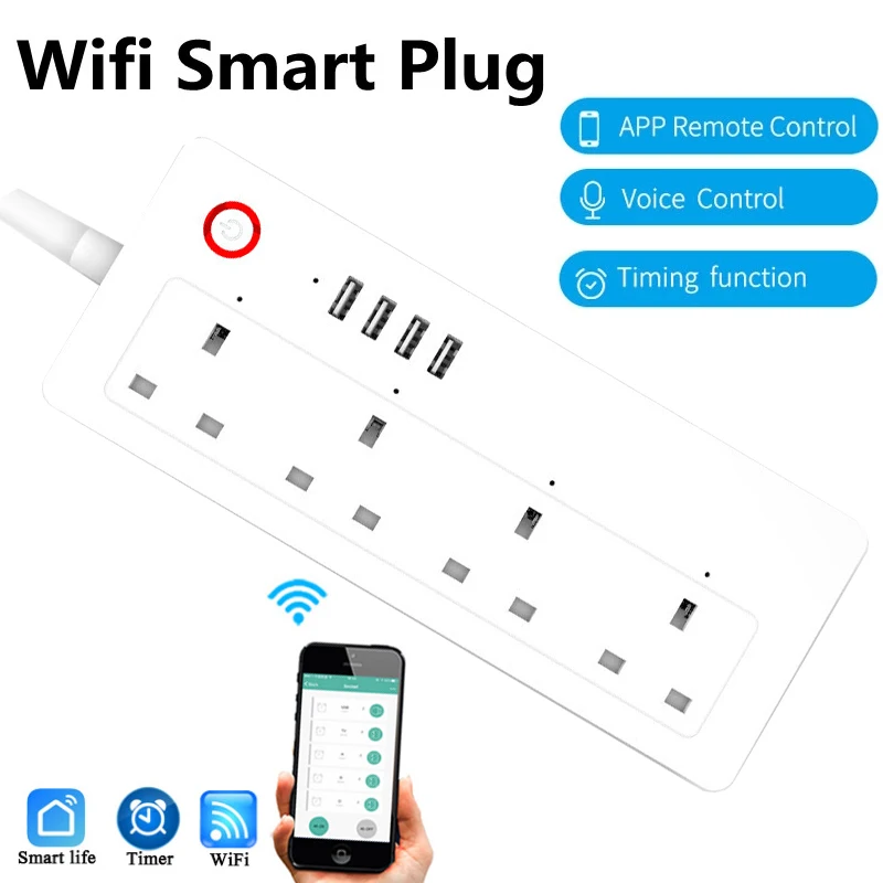 

Умная розетка-удлинитель с Wi-Fi, 4 USB-порта, 13 а, 1,5 м
