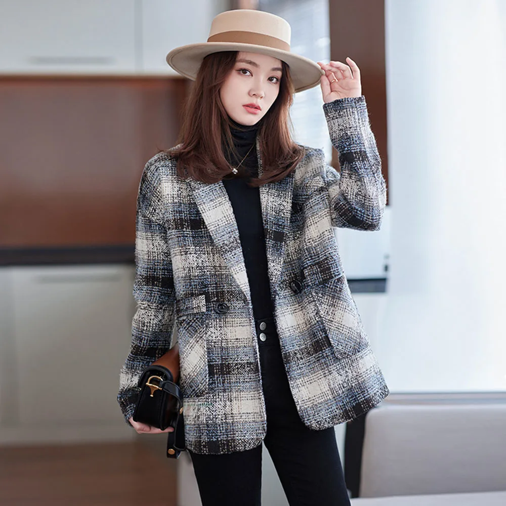 Fashion Blazer Ladies 2023 Korean Version Woolen Suit Jacket Women's Autumn Winter Casual Loose Female Outwear Elegant Overcoats