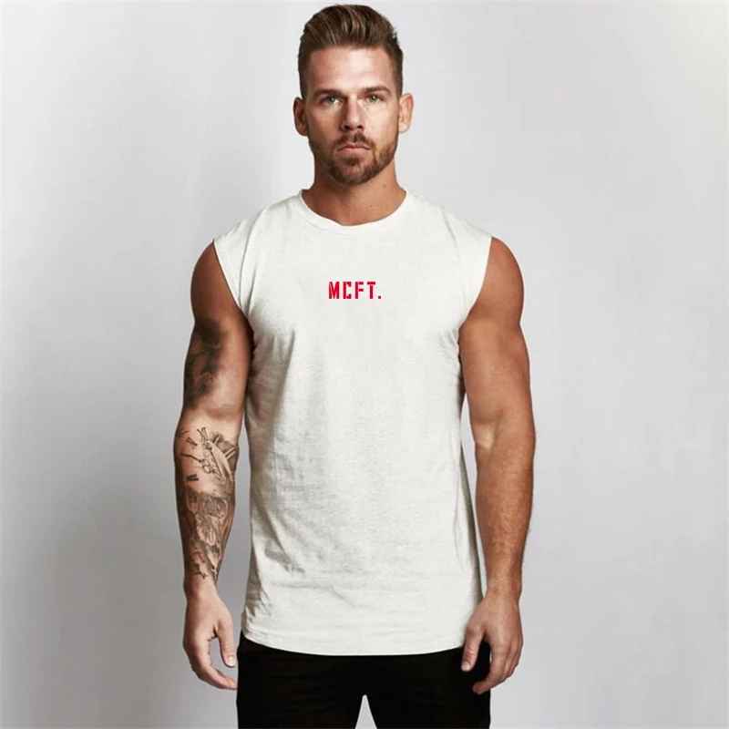 Gym Workout Mens Running Cotton Singlet Clothing Fashion Sporting Casual Tank Top Weightlifting Fitness Sleeveless O-Neck Vest
