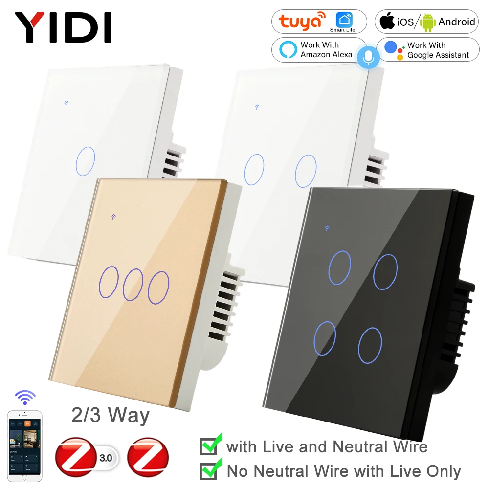 

Alexa 2 3 Way Tuya ZigBee Smart Life EU UK Wall Light Power Switch Touch Switches 110V 220V Wireless Remote Home 1 2 3 4 Gang