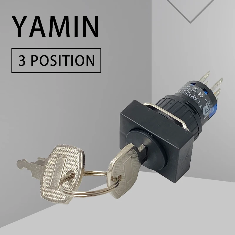 

Пластиковый Кнопочный переключатель с ключом, поворотная блокировка, 16 мм, 2NC, 2NO, серебристый контакт, 6 контактов, трехпозиционный блокировочный контроллер LA16J-22Y/3