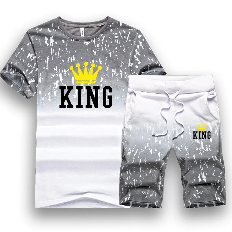 New Summer Men's Fashion Sports Suit Cotton Print T-shirt Shorts Comfortable Short-sleeved Shorts