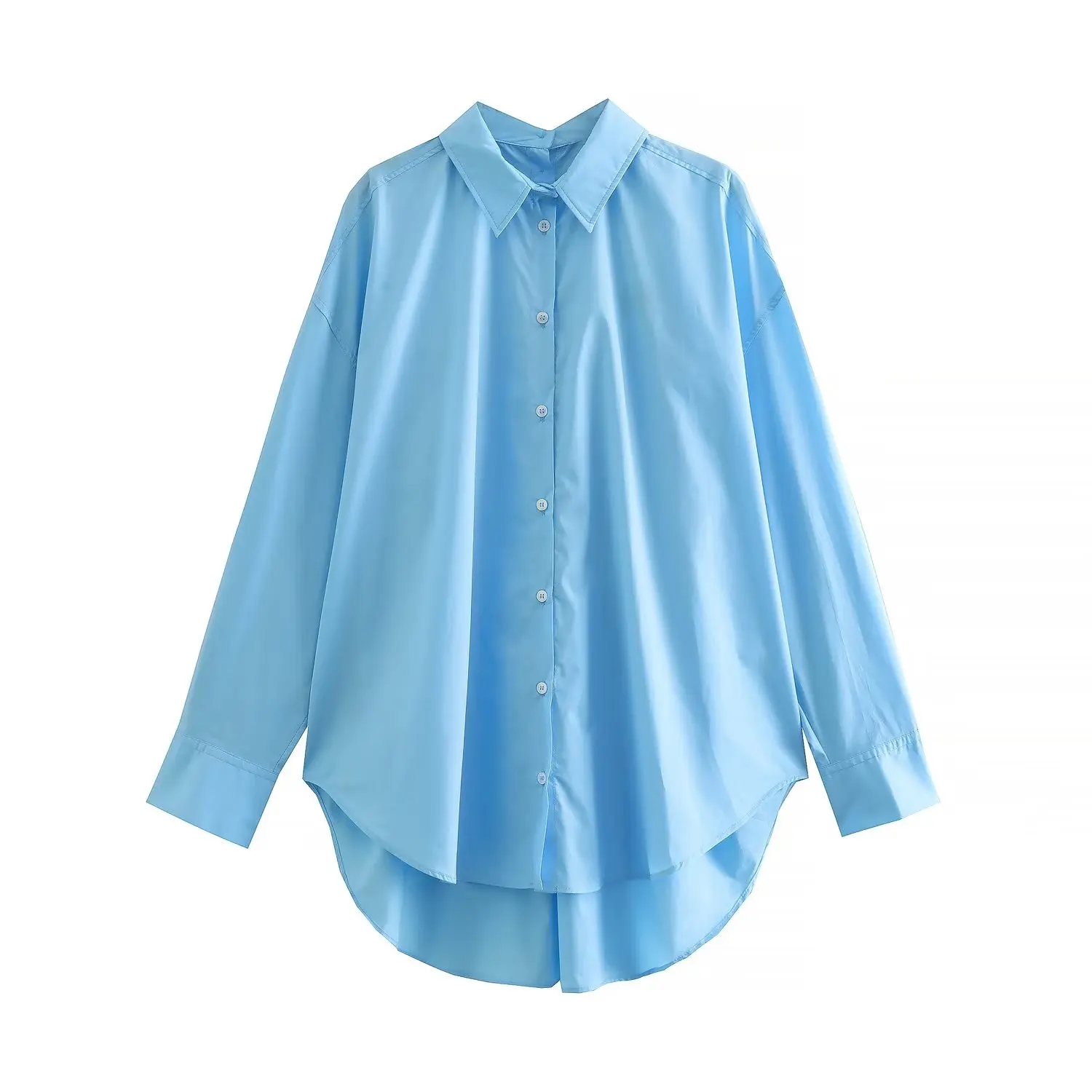

SuperAen Europe Fashion Women's New 2022 New Design Fashion Lapel Long Sleeve Blue Poplin Shirt for Women