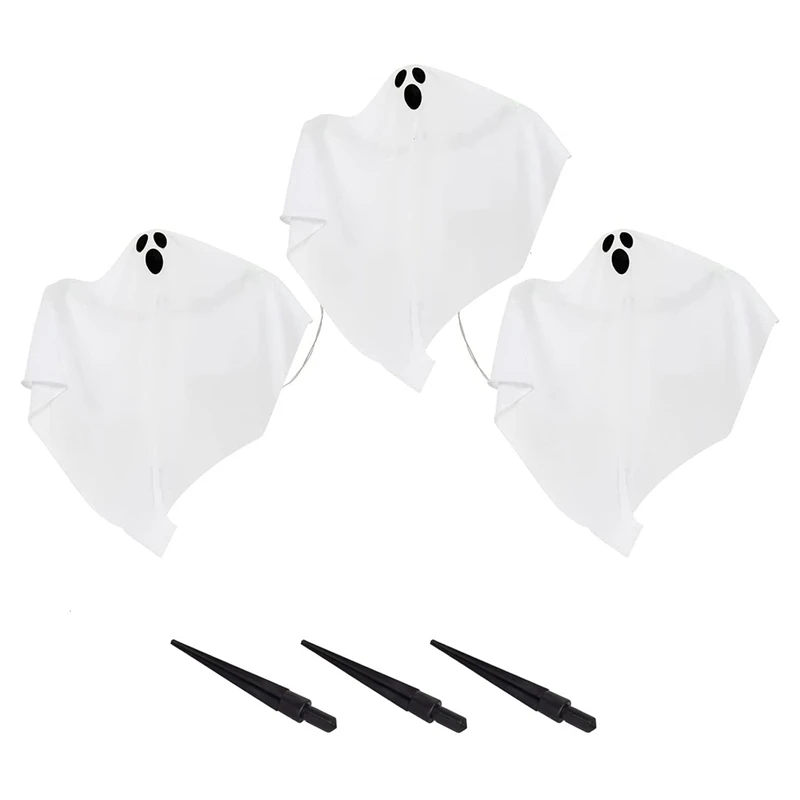 

3Pcs Light-Up Halloween Ghost Outdoor With Yard Stakes LED Ground Plug Creepy Skull Haunted House Decorations Props