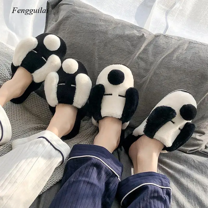 Winter House Fur Slippers Warm Cotton Shoes Cute Lovely Cartoon Dog Indoor Bedroom Women Men Ladies Lovers Couple Furry Slippers