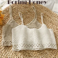 boring honey hollow out retro casual short tops loose and comfortable be all match pure colour crochet beach crop tops women