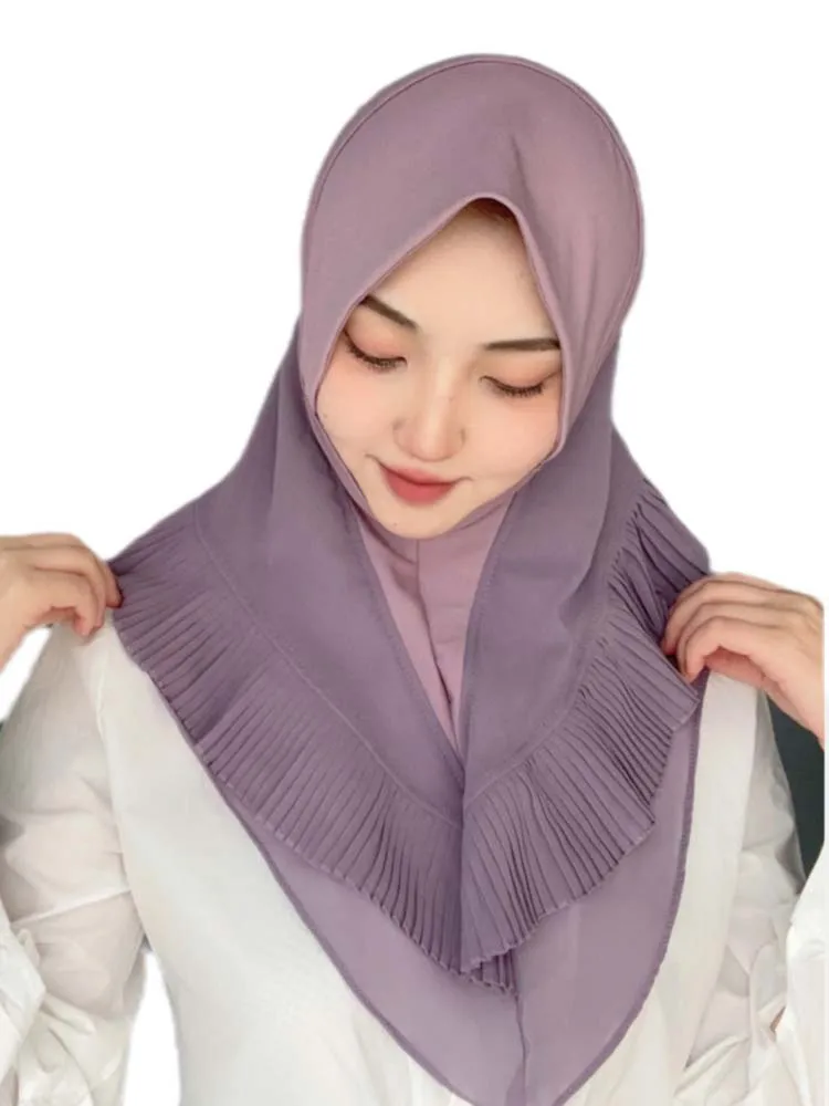Muslim Women Plain Double Chiffon Khimar Hijab Caps Scarf Headcover Prayer Garment Headscarf Dubai Saudi Turkey Malay Turban