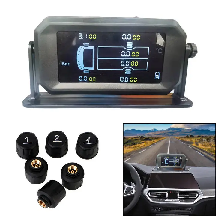 

Solar TPMS LCD Car Tire Pressure Wireless Monitoring System 6 External Sensors Car Tire Pressure Receiver Waterproof IP67