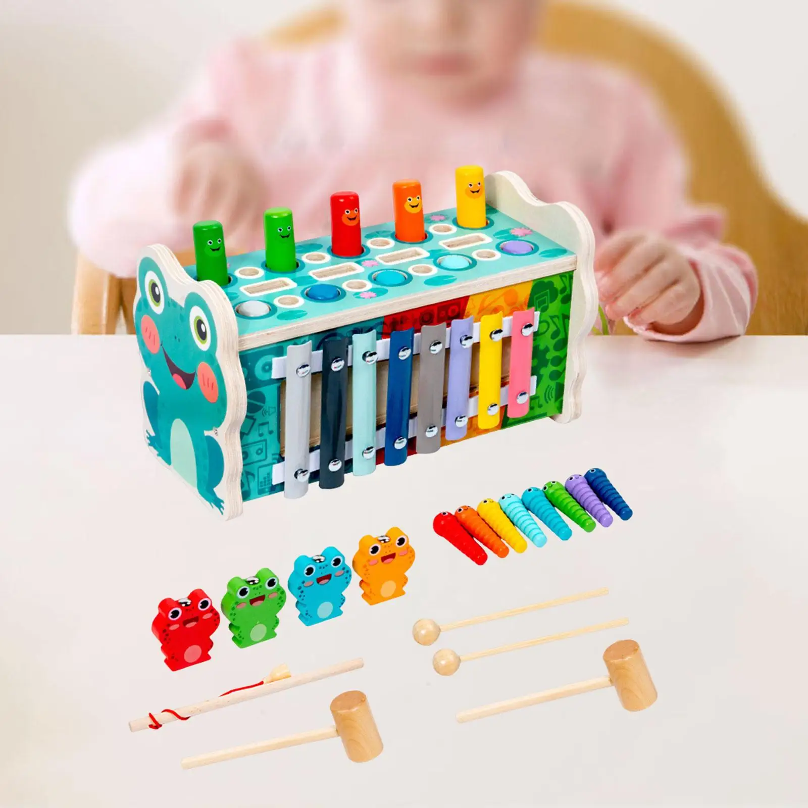 

Wooden Pounding Bench Hand Eye Coordination Glockenspiel Percussion Sorting Maze for Party Toy Children Boys Girls Toddler Kids