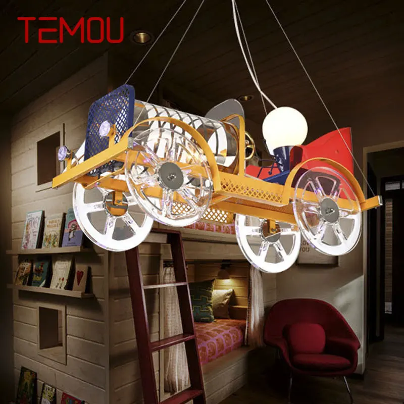 

TEMOU Children's Car Pendant Lamp Vintage LED Creative Fashion Cartoon Light For Kids Kindergarten Decor With Remote Control
