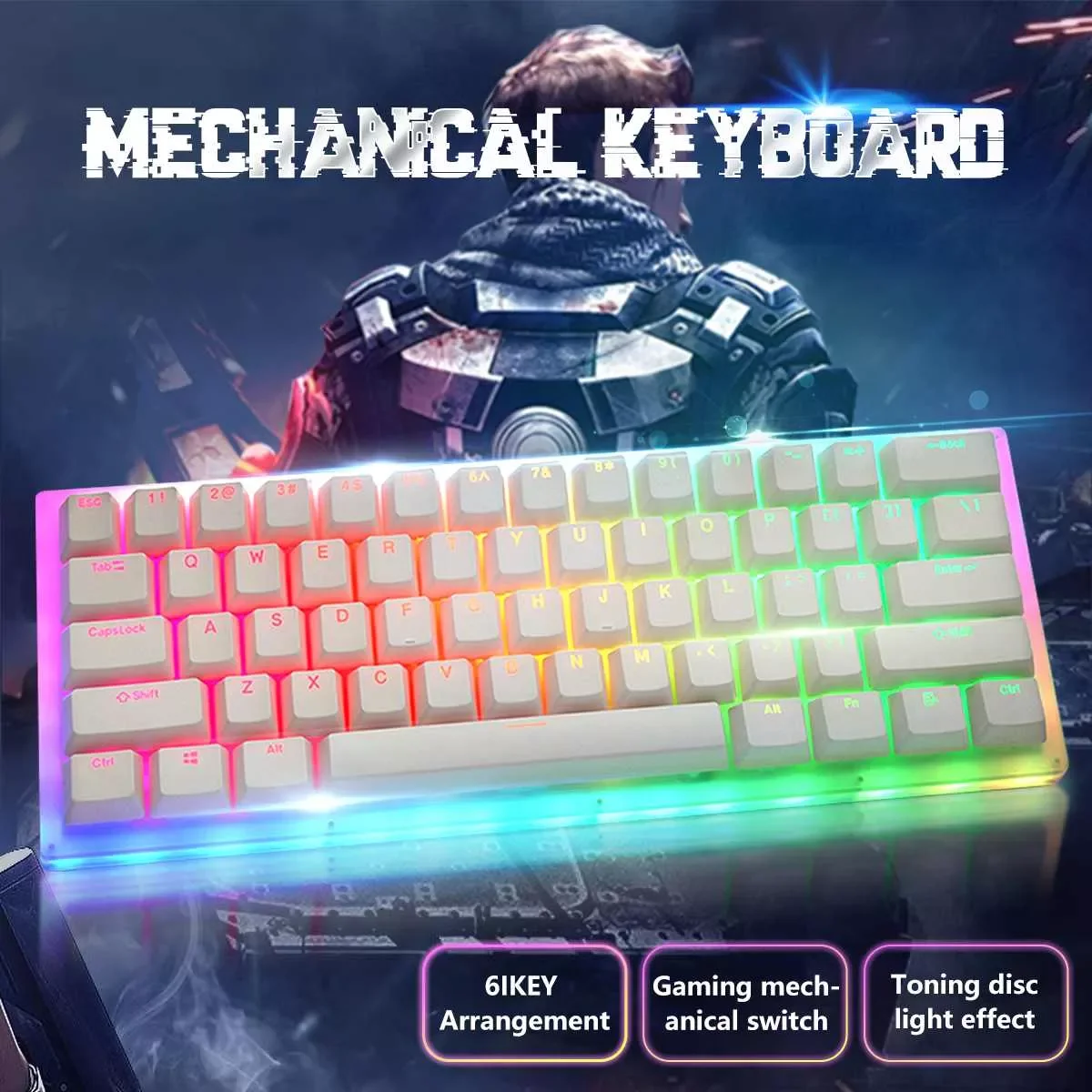 

K61 61 Keys Mechanical Gaming Keyboard Tyce-C Wired RGB Backlit keyboard Gateron Switch Crystalline Base Hot Swappable