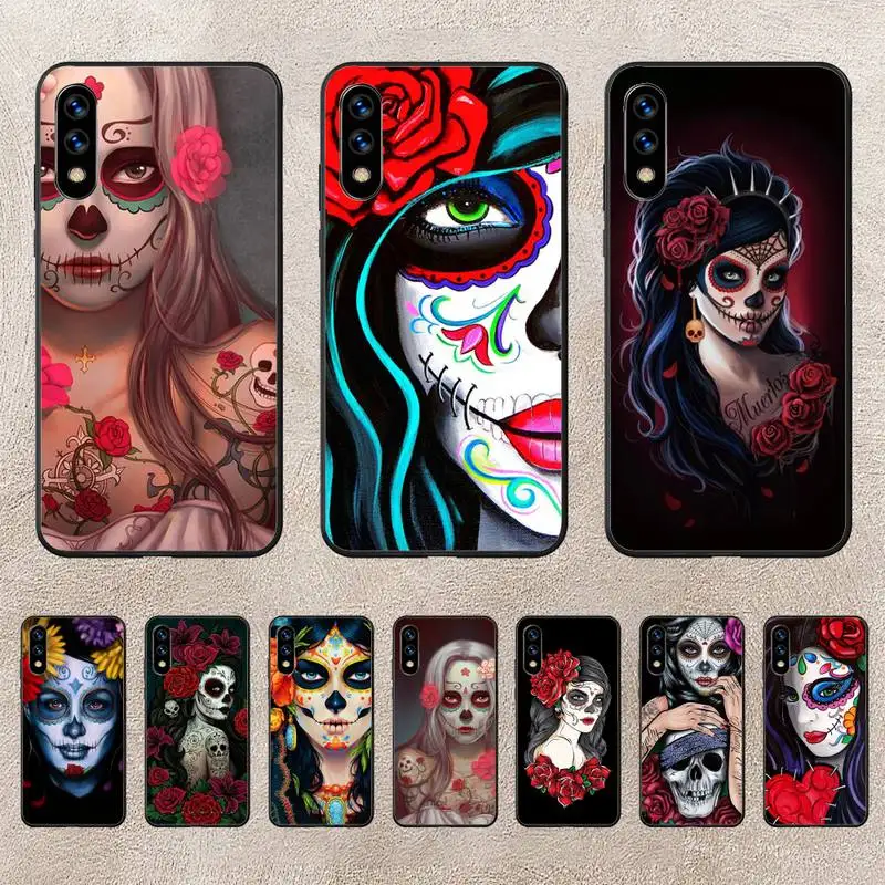 

Catrina Beautiful Rose Girl Skull Phone Case For Huawei G7 G8 P7 P8 P9 P10 P20 P30 Lite Mini Pro P Smart Plus Cove Fundas