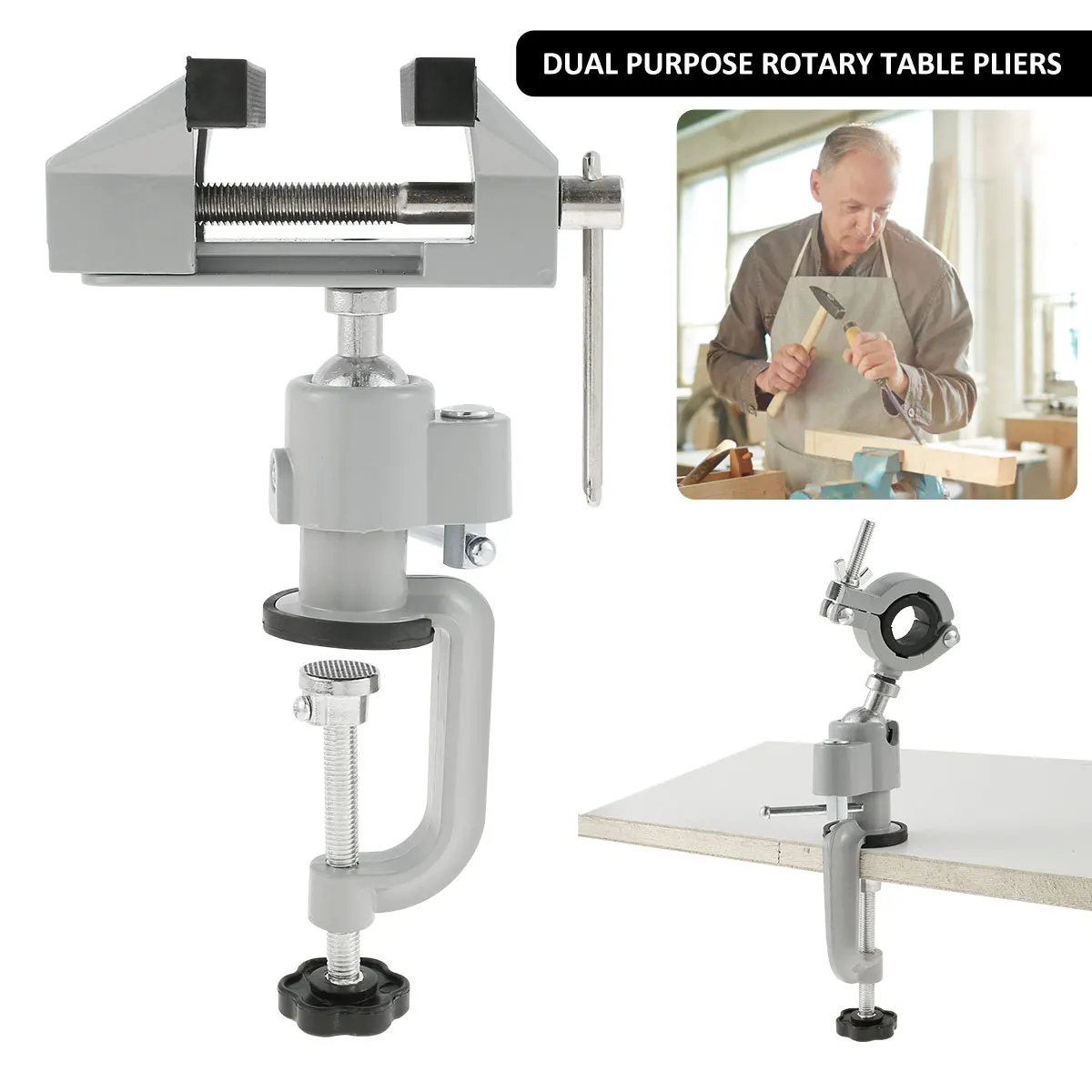 

Table Vice Aluminum Tabletop Clamp Vise Tilts Rotate 360° Work Clamp-On Vise with Clamp Head Dual-Purpose Bench Clamp Table Vice