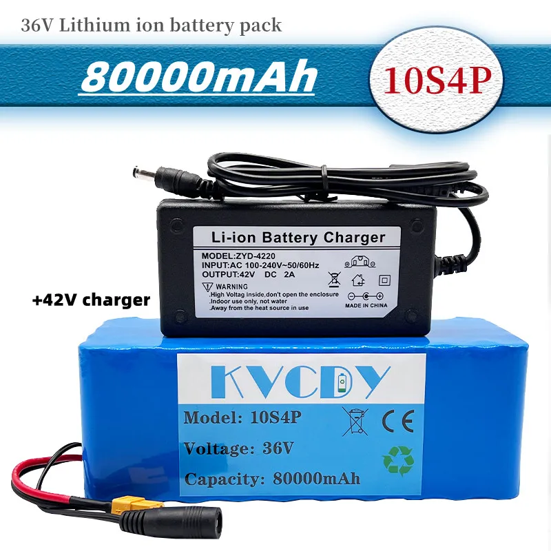

KVCDY 36V 18650 lithium ion battery pack 10s4p 80000mah 500W electric bicycle battery with integrated BMS charging protection