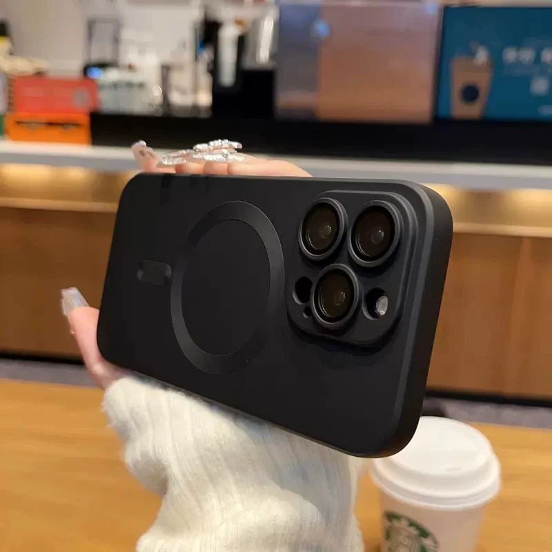 

Luxury For Magsafe Magnetic Wireless Charging Matte Case for iPhone 14 13 12 Pro Max Plus Silicone Glass Lens Shockproof Cover