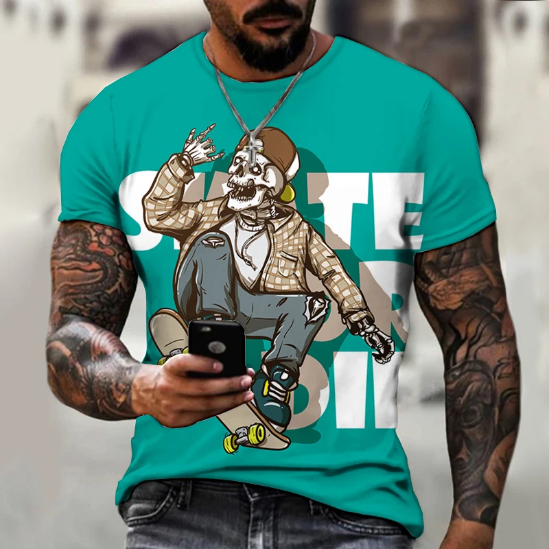 

Летняя Горячая Распродажа, новая крутая модная футболка с черепом на улице, скейтборде, мультяшная одежда с 3D принтом, мужские/женские дышащие топы