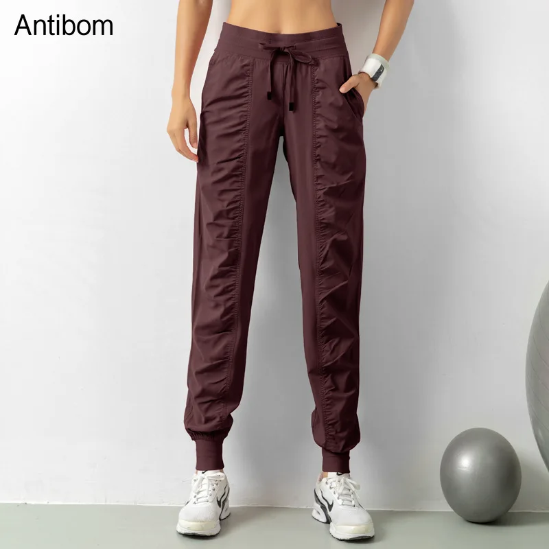 Antibom Running Sport Joggers Sweatpants Women Yoga Pants Athletic Gym Fitness Pants Trousers Quick Dry Drawstring with Pockets