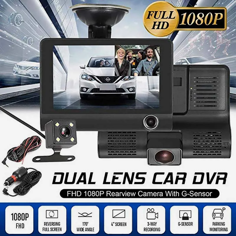 

Three Way Cycle Recording Car DVR Cameras 1080P 3 Lens Video Recorder Dash Cam Night vision Camcorder with back up Camera TF 32G