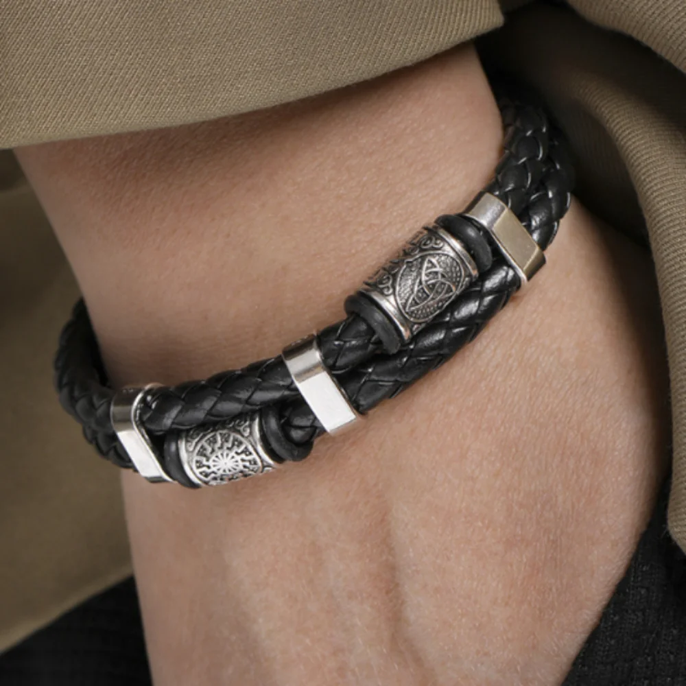 

Fashion Black Sun Viking Leather Men Bracelet Hand-woven Bracelet Men Charm Bracelet Men Accessories Pulsera Hombre