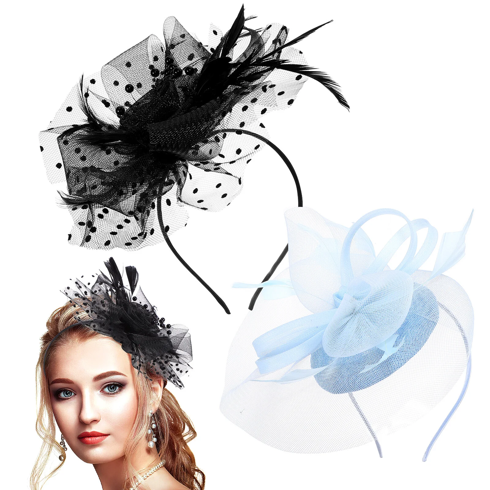 

2 Pcs Wedding Hair Clip Headband Party Fascinators Women Lady Veil Hat Mesh Bride