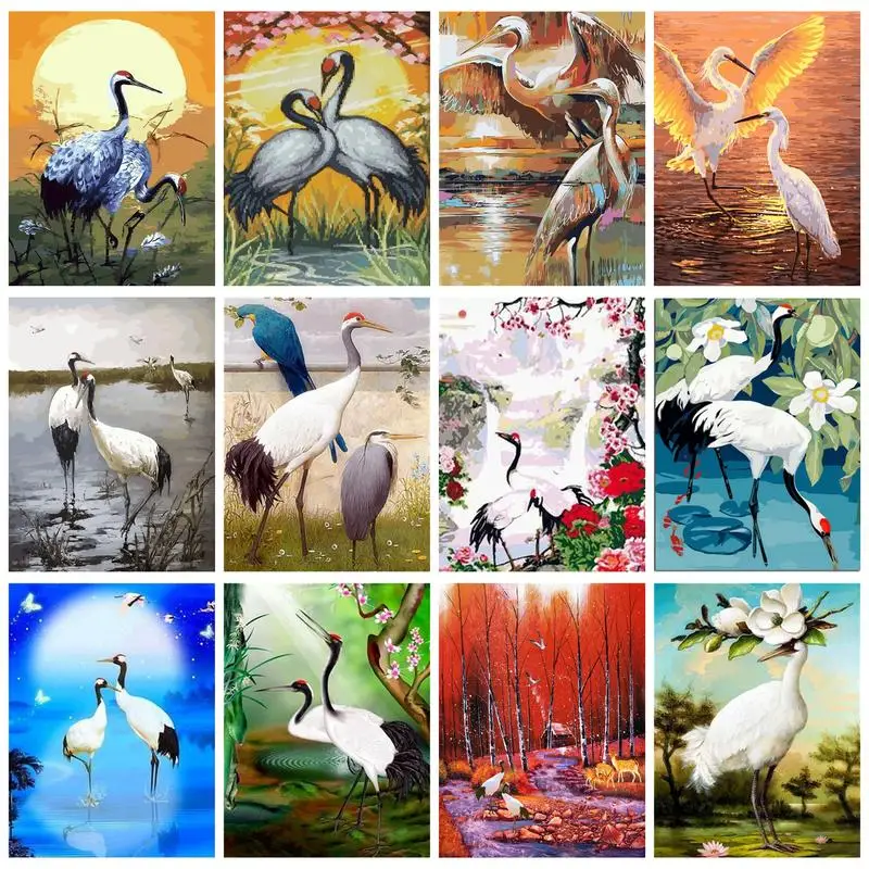 

RUOPOTY DIY Painting By Numbers With Frame Red Crowned Crane Number Painting Home Decors Paint Kit Handicrafts Gift For Adults