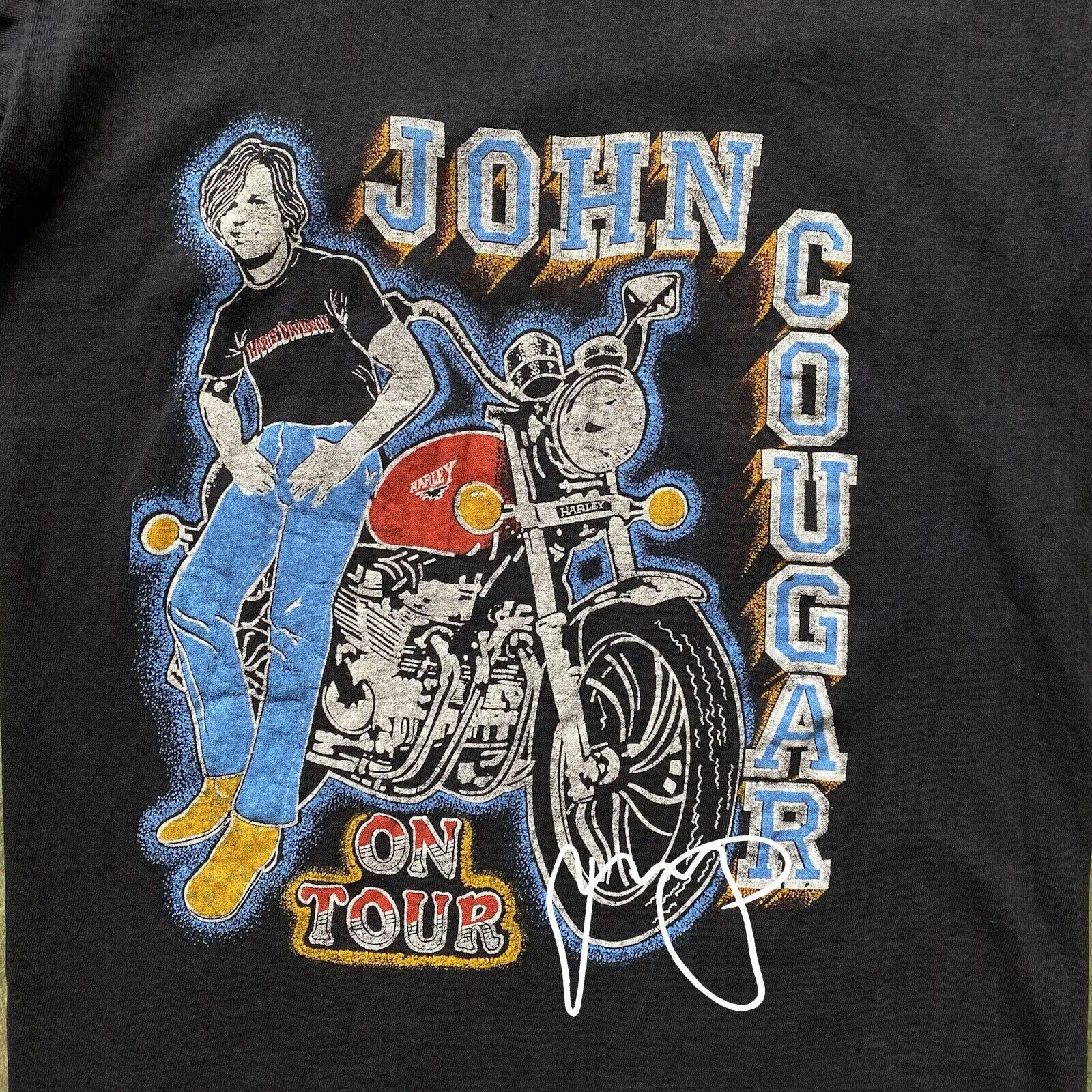 Винтажный John Cougar Mellencamp для туристических фотографий, женская черная футболка, модель PT134