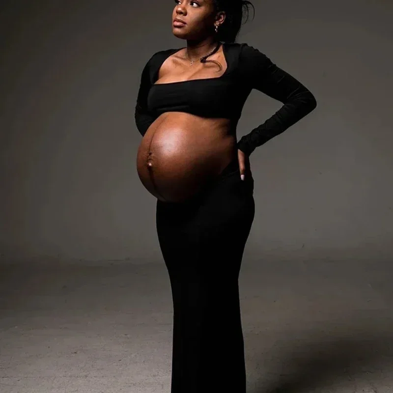 Платье для беременных женщин с открытым животом эластичное длинное платье