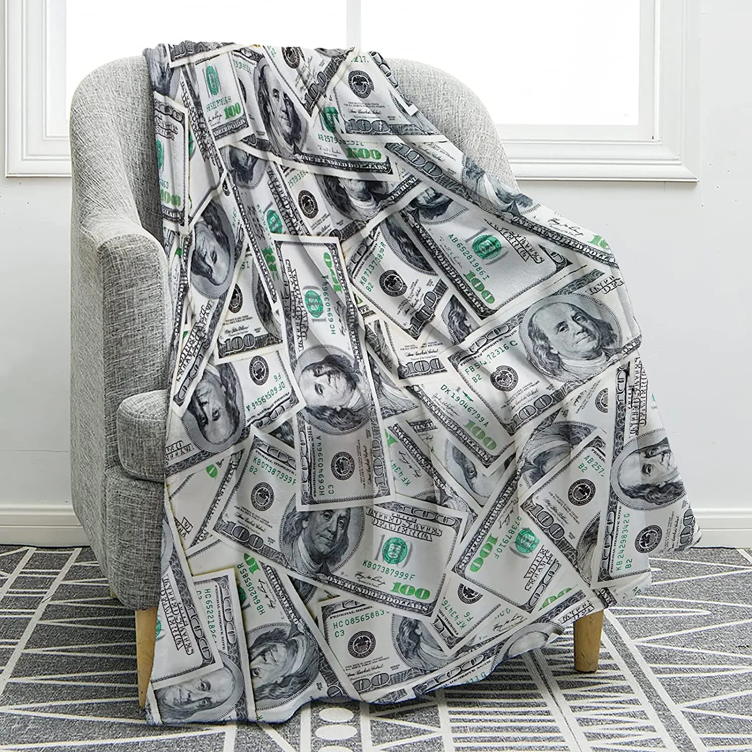 

Hundred Dollars Print Blanket Soft Warm Throw Blanket for Sofa Chair Bed Office Gift
