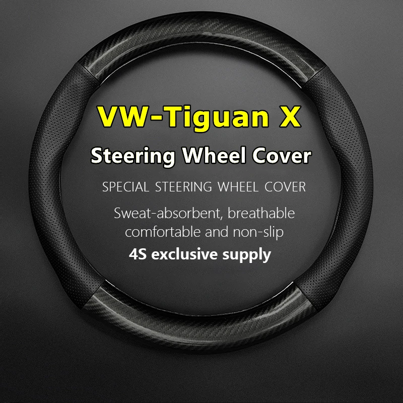 

Non-slip Leather For VW Volkswagen Tiguan X Steering Wheel Cover Genuine Leather Carbon Fiber 330TSI 380TSI 2021 2022 2023