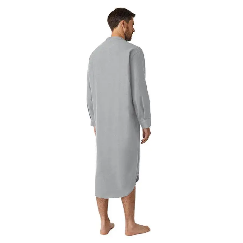Muslim Men's European and American Nightgown Long Sleeve Button Solid Color Arab Shirt Men's Robe Muslim Men Clothing