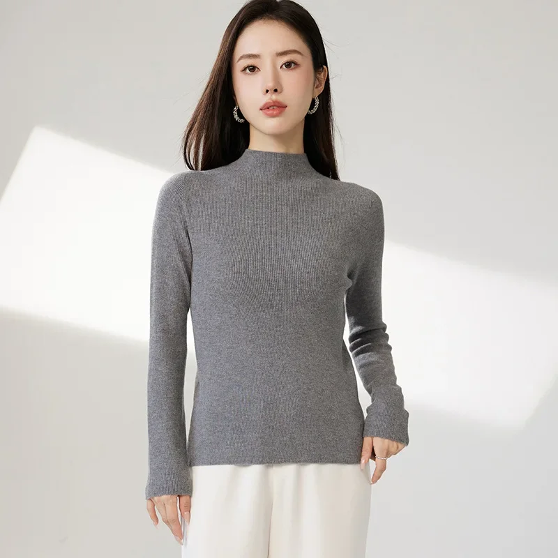 Облегающий свитер с высоким воротником до половины поло вязаный топ