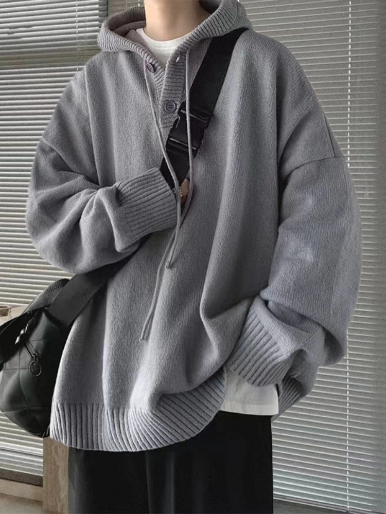 

Autumn and Winter Men's Clothing Korean Fashion New In Oversized Hooded Knitted Sweater Loose Casual Pullovers Long Sleeve Top