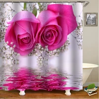 pink rose shower curtains 3d floral blooming flower water spring plant print bath curtain bathroom decor waterproof with hooks