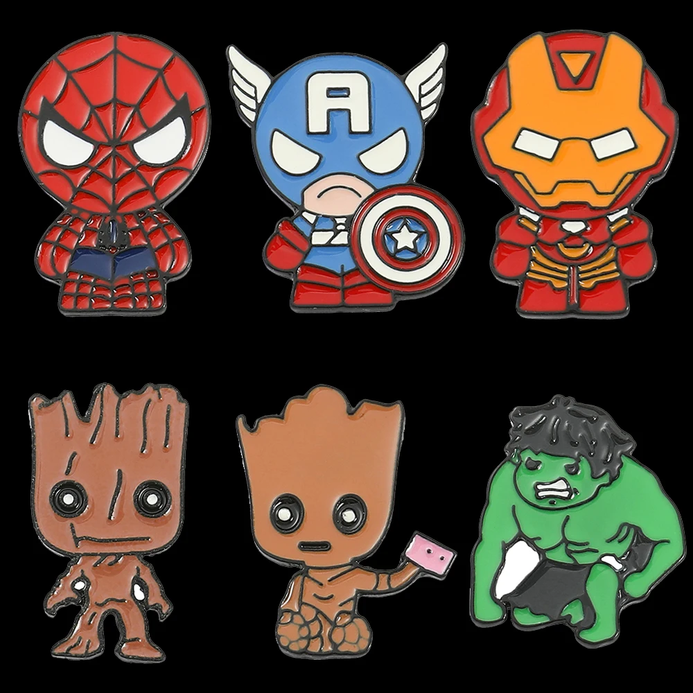 Pines de solapa esmaltados de Los Vengadores de Marvel, broches de dibujos animados de superhéroes, Spiderman, Iron Man, insignias de Anime lindas para accesorios de mochila, gits