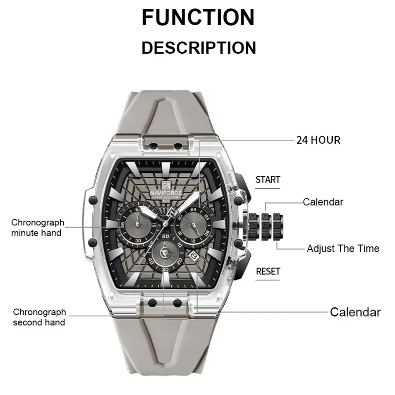 Фото Мужские многофункциональные часы-хронограф NAVIFORCE NF6113 с люминесцентными стрелками, календарем, секундомером, водонепроницаемостью 5ATM и силиконовым ремешком №4