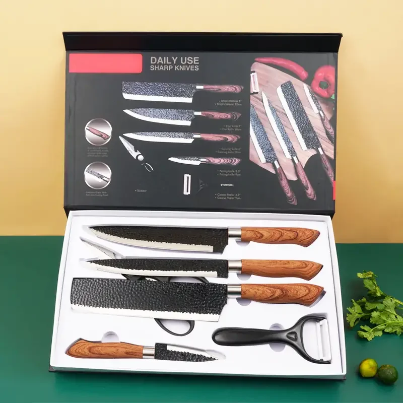 

HMTX 6 Pieces Professional Kitchen Knives Set With Gift Box, Stainless Steel Forged Kitchen Knife Set, Sharp Chef Knife Set For